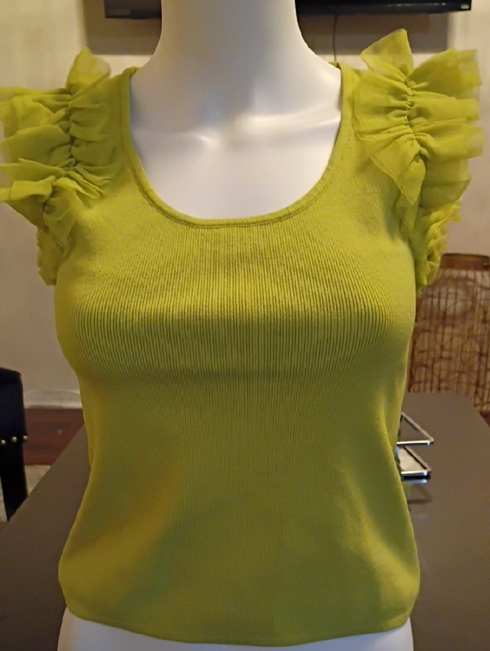 Bailey 44 Lime Green Ruffle Sleeve Knit Tank
